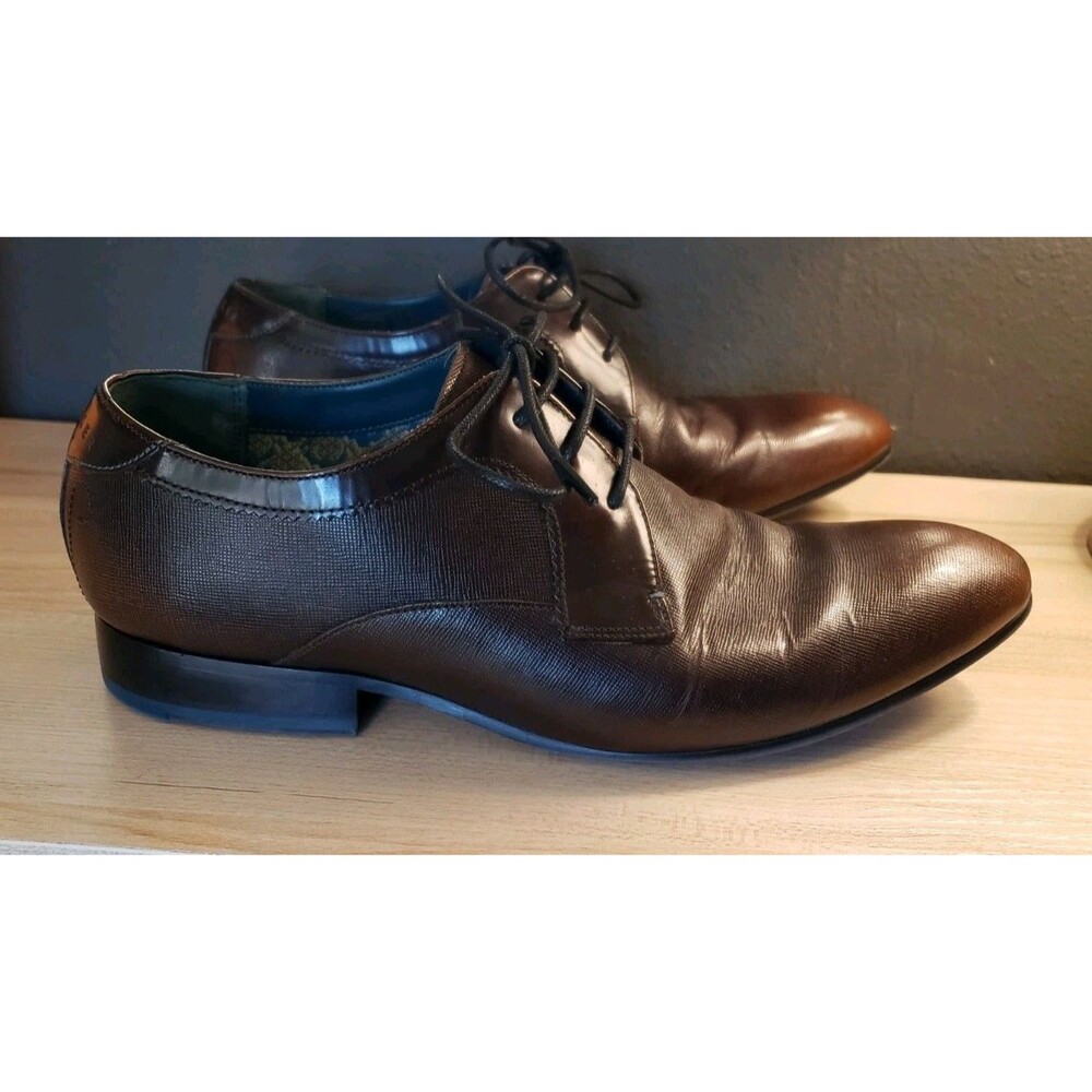 Ted Baker GORRDEN Brown Leather Oxford Dress Shoes Mens US 8.5 EU 41.5 Textured